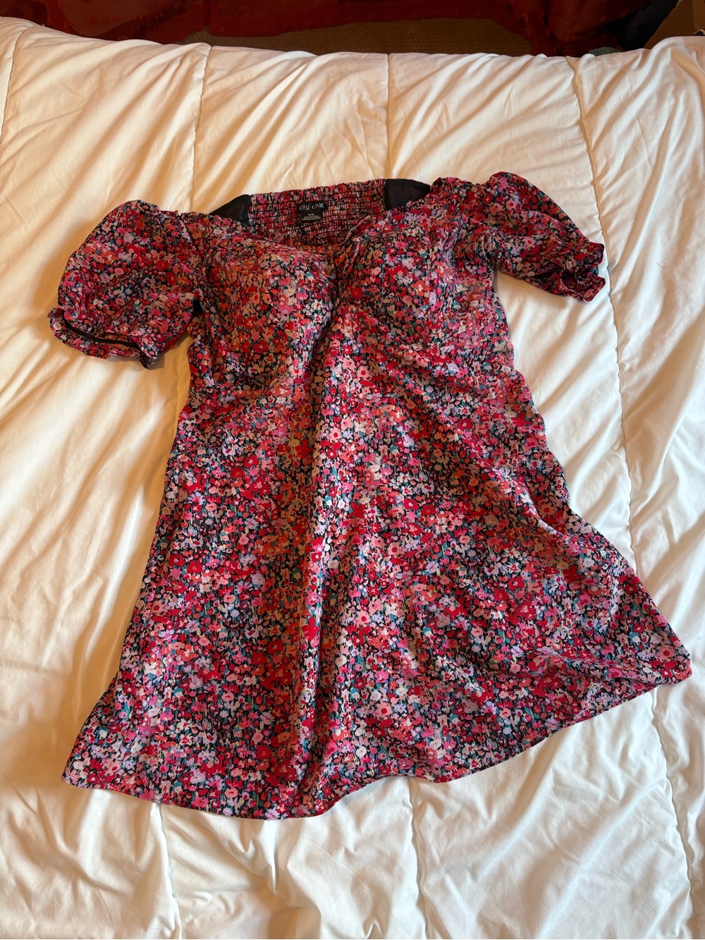 City Chic Off-the-Shoulder Mini Dress Smocked Floral Top
